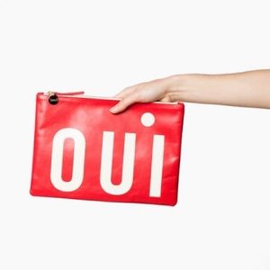 Clare V red OUI clutch/ pouch NWT